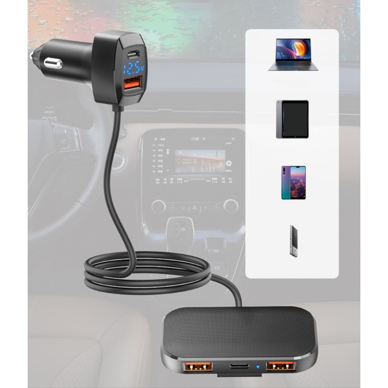 Charger Mobil USB zzz 5port 31W Super Cepat Fast Charging PD 30W QC3 0mobil USB Charger Dengan Kabel