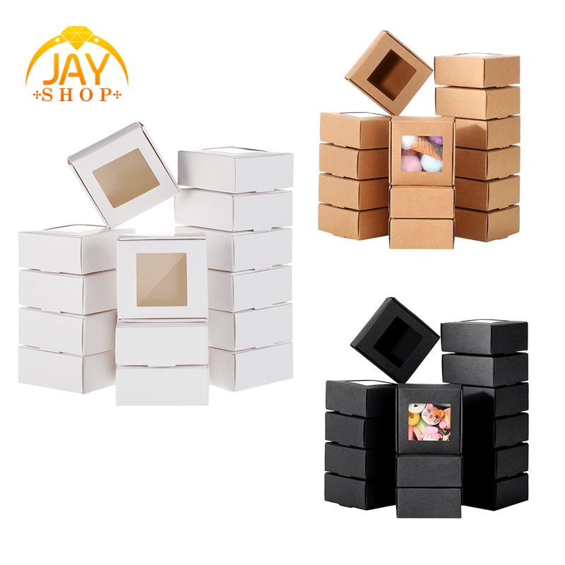 50biji Paper Box Kraft Mini Dengan Jendela Kekinian Packaging Box Kotak Tapak Sabun Homemade Tapak Bakery Candy