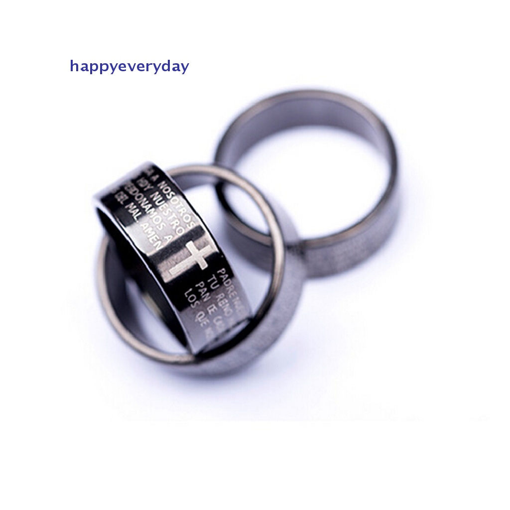 [happy] 1pcs Cincin Silang Teks Alkitab Perhiasan Titanium steel Rings Untuk Wanita Pria [ID]