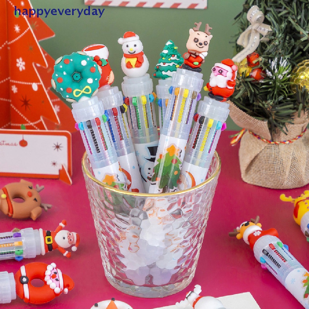 [happy] 10warna Lucu Natal Bolpoin Kartun 0.5MM Ball Pen Kantor Sekolah Wrig Perlengkapan Novelty Pen Station [ID]