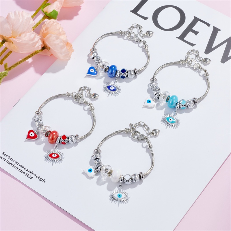 XiaoboACC Stainless Steel Rantai Ular Setan Mata Liontin Manik-Manik Terbuka Adjustable Charm Gelang