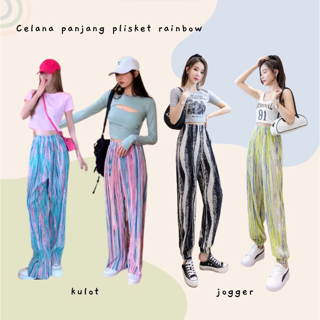 GROSIRTAS TG1707 Celana Panjang Plisket Rainbow Abstrak Import Celana Jogger Dan Celana Kulot Straight Kekinian