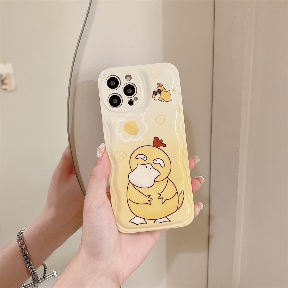 Pokemon Bebek Bentuk Gelombang Bingkai Soft Phone Case Back Cover Untuk Iphone 11Pro 14Plus XS XR XSMAX 14Promax 12 13 Air Cushion Cover Soft Tpu Case