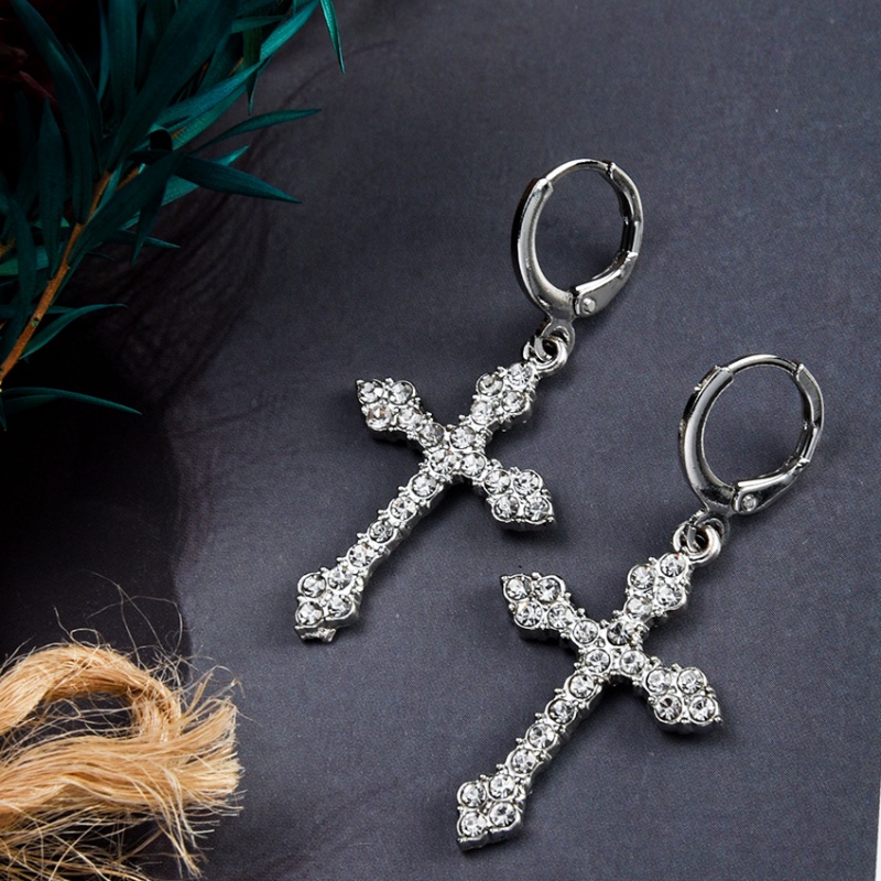 Gothic Retro Stylish Arrow Cross-shape Drop Moon Dragon Totem Earrings Untuk Wanita Pria Punk Hip-hop Tren Pukulan Telinga Gesper Mode Baru Mempesona Kristal Anting Perhiasan Aksesoris