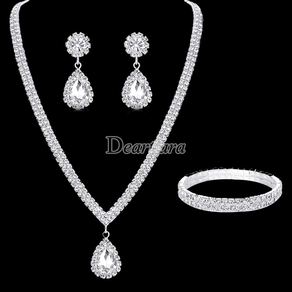 3pc/set Fashion Pengantin Kalung Anting Gelang Tetesan Mulia Dan Elegan Set Dekorasi