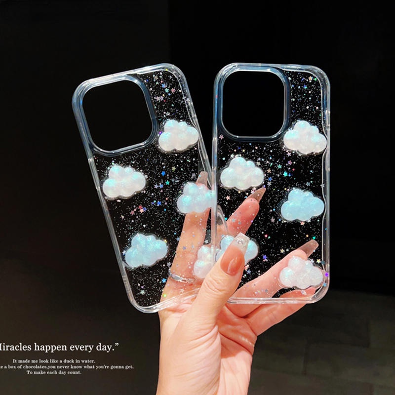 Epoxy Bling TPU Lucu 3D Awan Casing Ponsel Untuk Iphone14 13 12 11 Pro MAX Plus Mini Cover Transaprent Shockproof Tritone Untuk iPhone X XS MAX XR 7 8 Plus SE 2022 2020