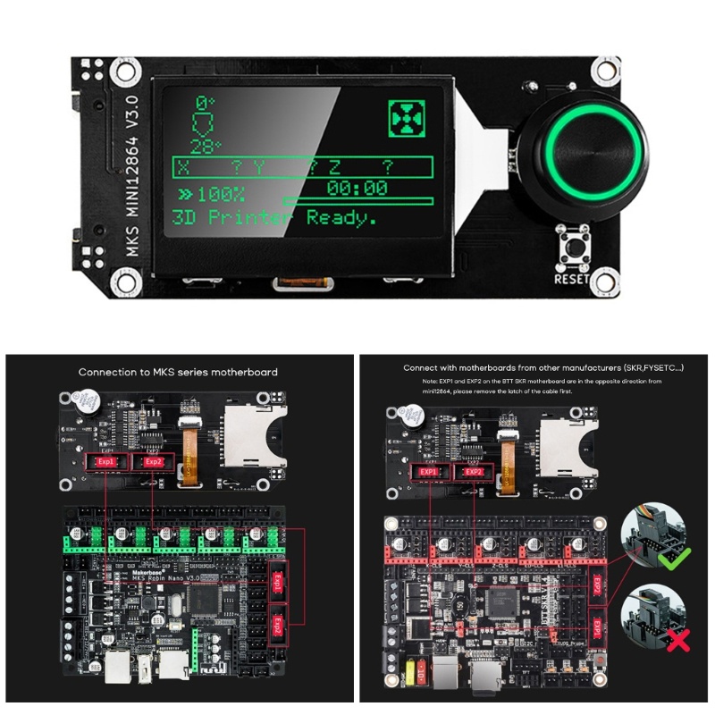 Zzz MINI 12864layar LCD Display SD-Card Modul Layar Penyisipan Samping- Untuk Printer 3D DIY