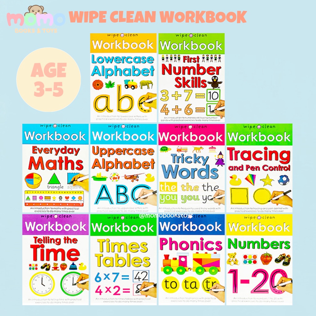 Priddy Books Wipe Clean Workbook + Free Spidol (Age 3-5) | Buku Aktivitas Anak | Reuseable Activity 