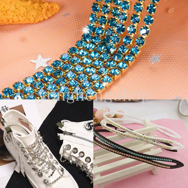 1m Colorful Kaca Kristal Berlian Imitasi Rantai Trim2/2.5mm Jahitan Rantai Sew-On Lem Di Cangkir Rantai DIY Kerajinan Tas Aksesoris Pakaian Dekorasi