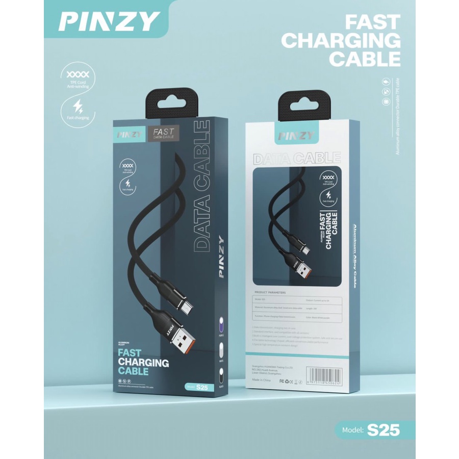 PINZY P-25 Kabel Data Fast Charging iphone Lightning android Type C Micro USB kabel cas charger HP original