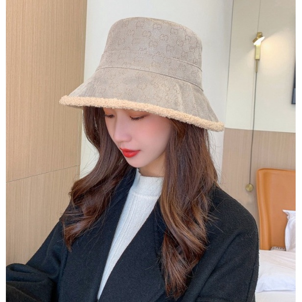 IMPORT GG WOMAN WOOL BUCKET SUEDE WINTER HAT TOPI HANGAT WANITA MUSIM DINGIN