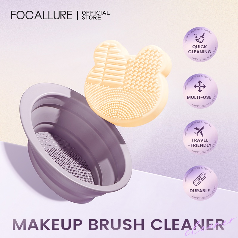 Focallure Makeup Brush Cleaner Makeup Tools Cleaner Bowl Cleaning Mat Durable Material Wet &amp; Dry Clean 4 Textures Makeup Brush Cleaner Tool