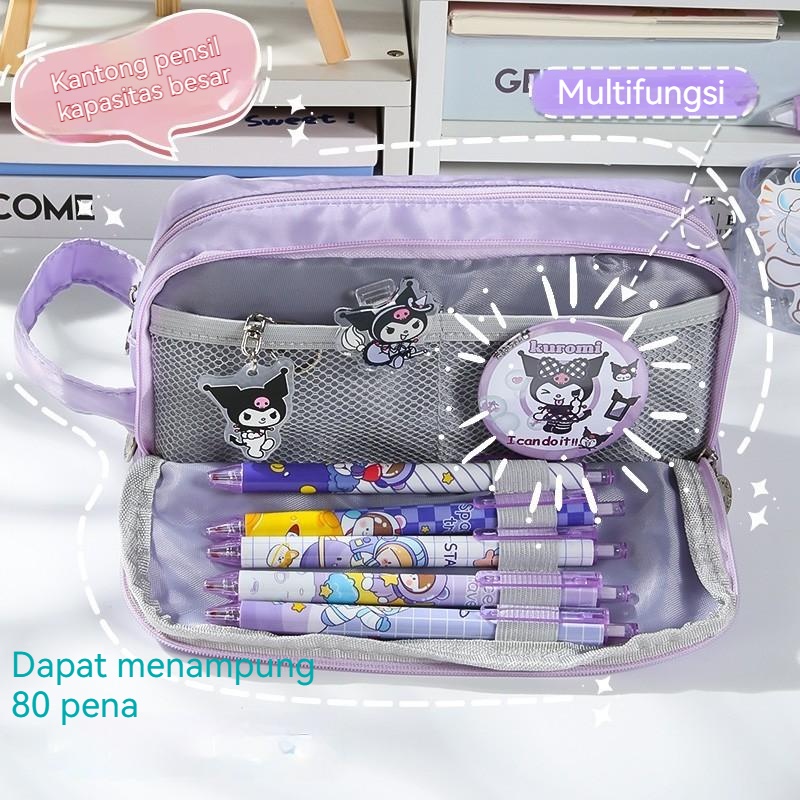 【Pengiriman Lokal】Tas Pensil Portabel Berkapasitas Besar/Tas Pensil Multifungsi/Tas Pensil Ritsleting Lapis Ganda/Perlengkapan Kantor Untuk Remaja Dan Siswa Sekolah Dasar