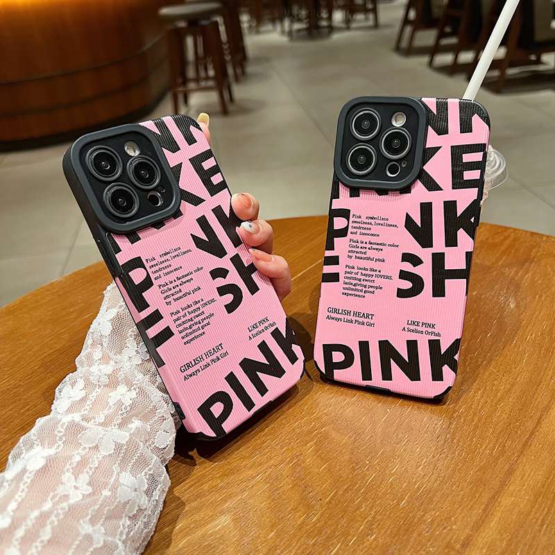 【Lamb Skin】So Pretty Pink Letter Leather Soft Case for IPhone 7 Plus 8 Plus X XS XR XS Max 11 13 12 14 PRO Max 14 Plus for Girl Women's Gift missconnie casing hp iphone 12 pro max