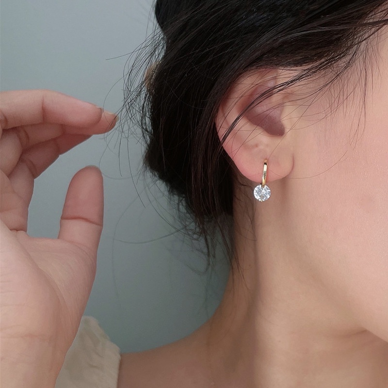 Papaozhu Mewah S925 Perak Berkilauan Zirkon 14 K Emas Anting Hoop Untuk Wanita Perempuan Chic Bersinar Kristal Menjuntai Anting-Anting Temperamen Telinga Perhiasan