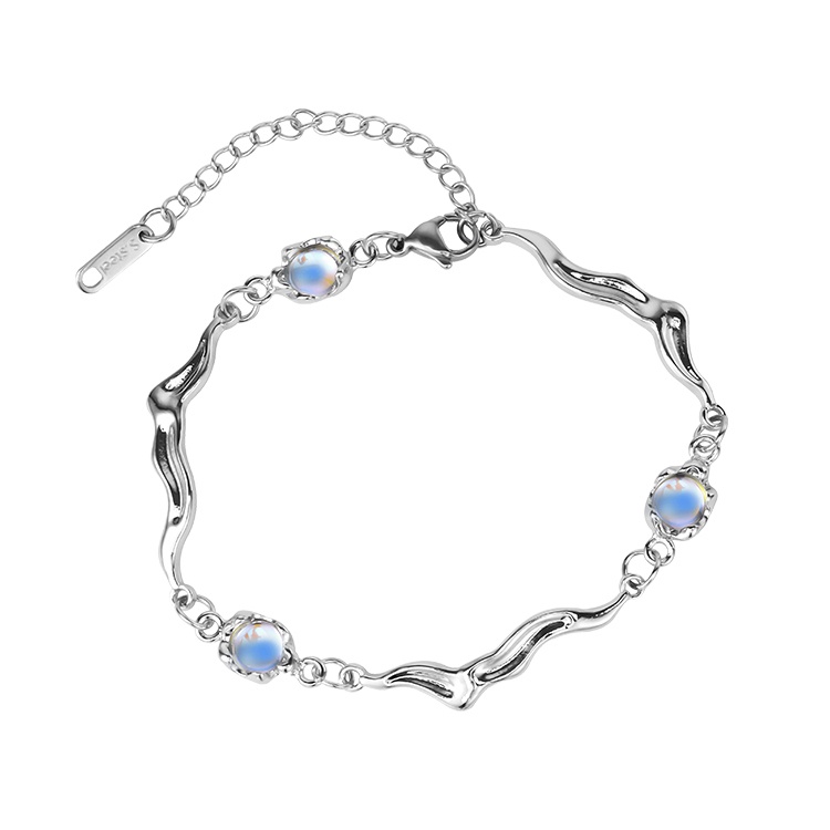 Fashion MoonStone Twisted Bracelet Untuk Wanita Splice Gelang Rantai Perak Aksesoris Perhiasan