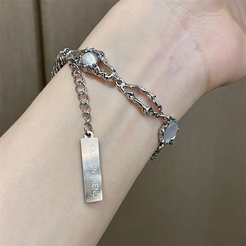 Fashion Moonstone Gelang Untuk Wanita Manik-Manik Elegan Gelang Rantai Perak Aksesoris Perhiasan