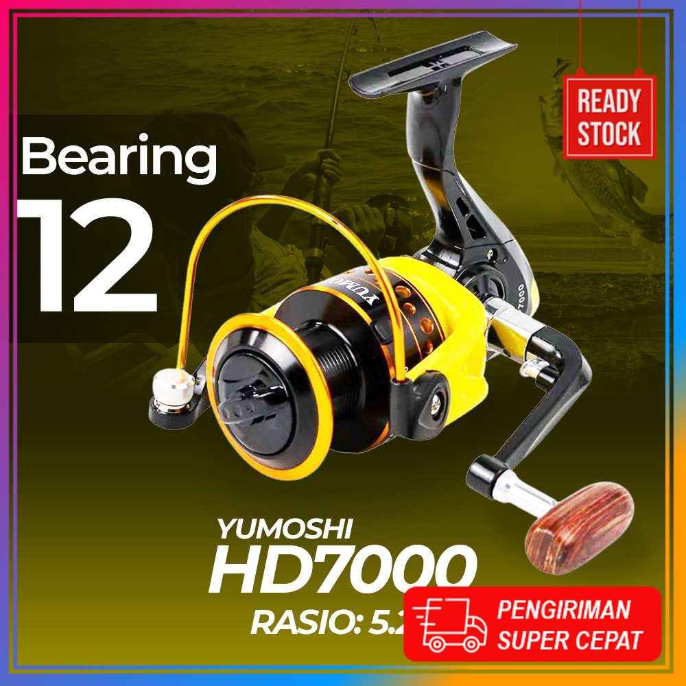 PROMO COD YUMOSHI Reel Pancing Spinning 12 Ball Bearing - HD7000 Toko Pancingan Alat Pancing Mancing