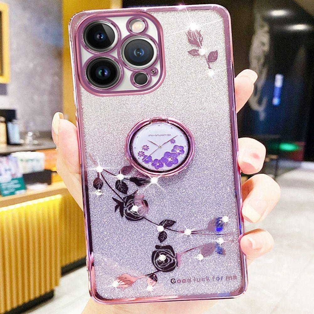 POPULAR Untuk 14pro Max Case Flower Pretty Purple Gilter Sparkly Bling Heavy Duty