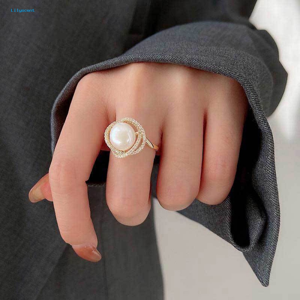 Lilyscent Temperamen Gadis Cincin Perhiasan Aksesoris Glossy Mutiara Imitasi Wanita Cincin Menyilang