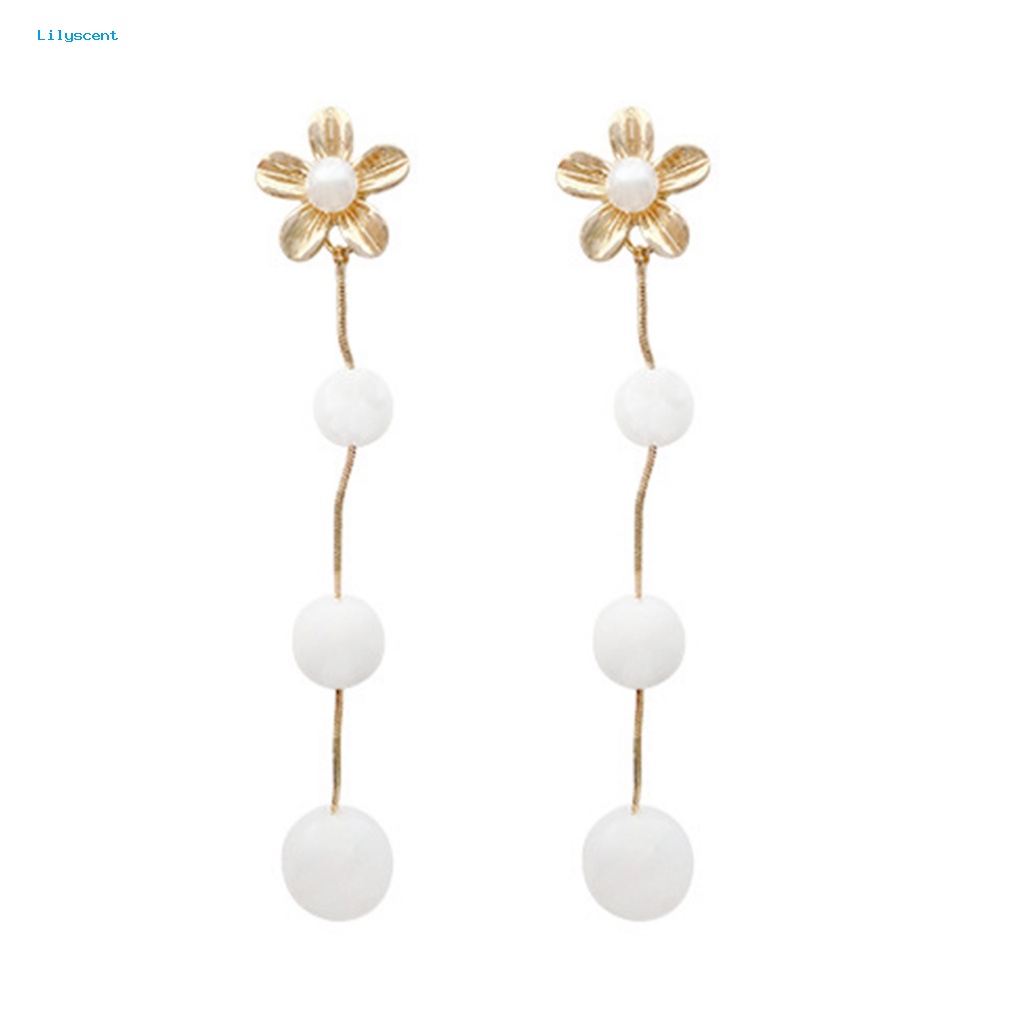 Lilyscent 1pasang Hypoallergenic Drop Earrings Fashion Perhiasan Glossy Mutiara Imitasi Rumbai Menjuntai Earrings Mewah