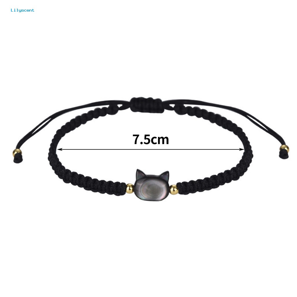 Lilyscent Dekorasi Gelang Perhiasan Aksesori Kucing Hitam Shell Dikepang Tangan Gelang Manik-Manik