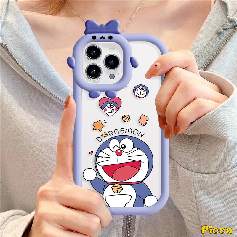 IPHONE 3d Bow-knot Little Monster Lens Soft Tpu Case Kompatibel Untuk Iphone11 13 12 14 Pro Max XR 78 6s 14 6 Plus X XS Max SE 2020 Kartun Lucu Cute Doraemon Soft Cover