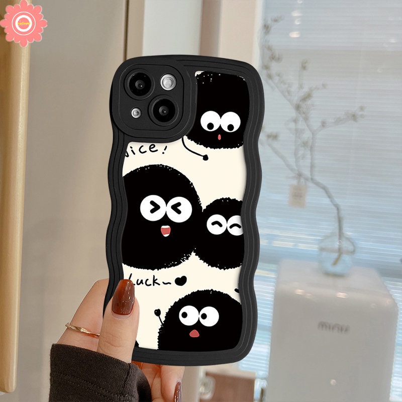 Lovely Coal Ball Case Kompatibel Untuk IPhone 7Plus 11xr 14 13 12 Pro Max7 8 6s 6 Plus X XS Max14 Plus SE 2020 Keberuntungan Dustbunny Kartun Lucu Lembut Tpu Penutup Tepi Bergelombang