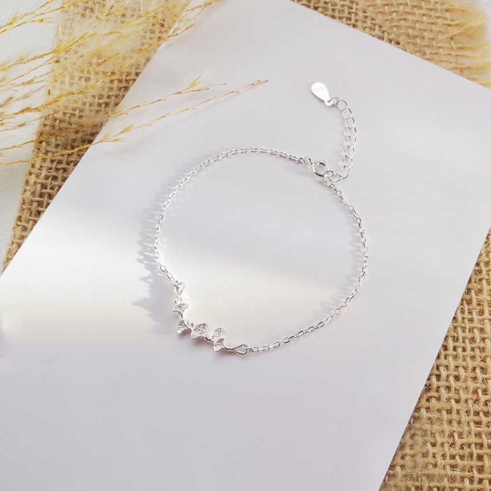 Gelang Tangan Silver Wanita Desain Daun Ginkgo Untuk Hadiah