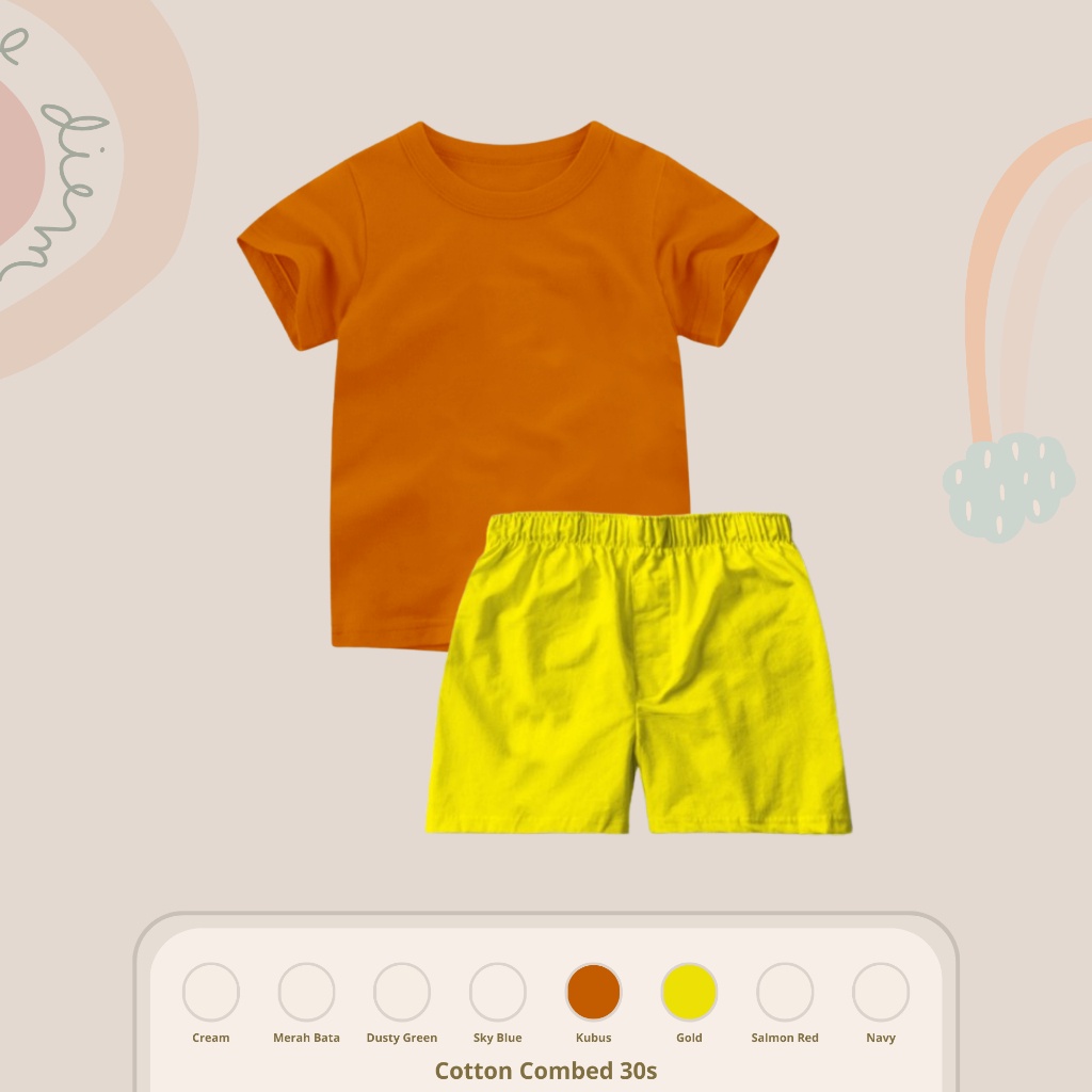 Setelan Kaos dan celana anak| pakaian atasan bawahan anak laki laki dan perempuan size 1-12 tahun| Baju dan celana pendek anak-anak basic bahan cotton combed 30s