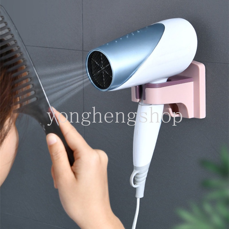 Rak Pengering Rambut Tempel Dinding Dengan Gantungan Kabel Bebas Pukulan Hairdryer Holder Hemat Ruang Rak Penyimpanan Bracket Kamar Mandi Organizer Berdiri