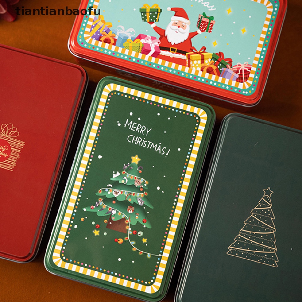 [tiantianbaofu] Hadiah Tahun Baru Kemasan Tin Box Merry Christmas Santa Claus Candy Cookies Box Butik