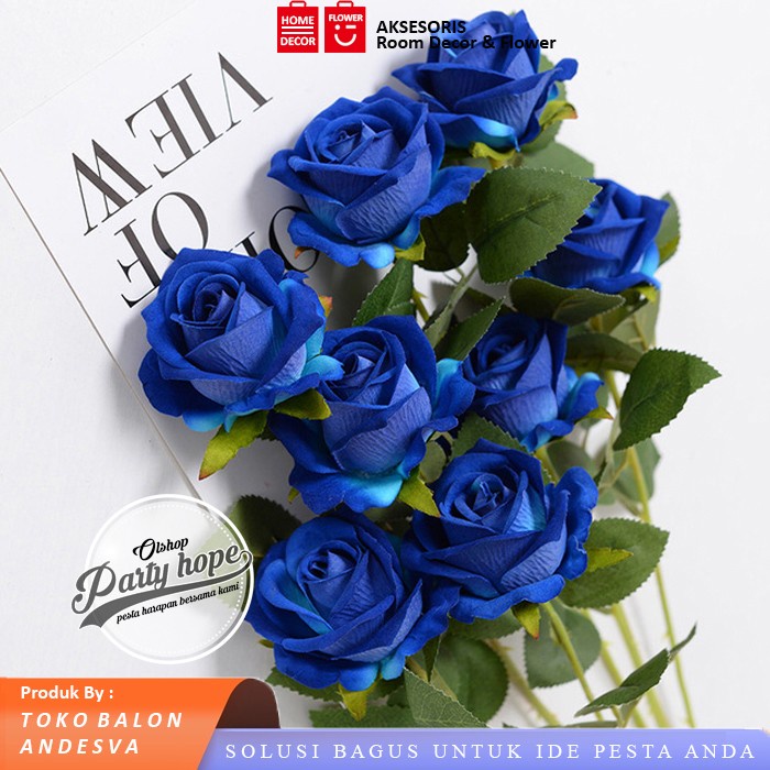 Bunga Mawar Biru  1 tangkai / Bunga Plastik Tanaman hias Artificial mawar Biru / bunga dekorasi