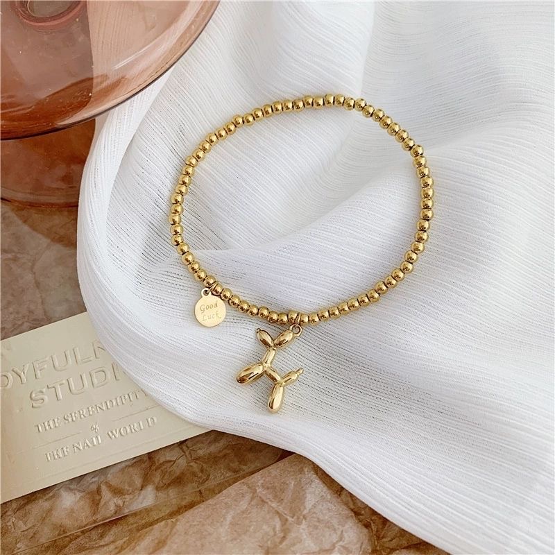 Gaya Baru Sederhana Golden Puppy Plat Bulat Titanium Steel Gelang Trendi High-End Desain Rasa Perhiasan Gelang Anti Karat