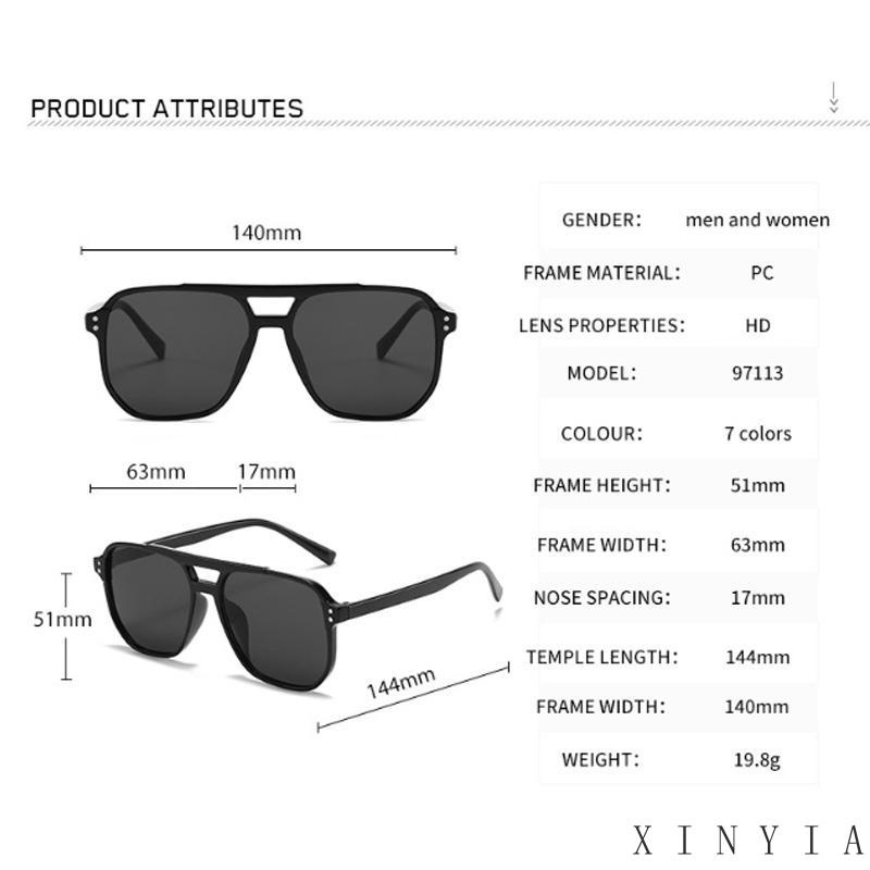 【Bayar di tempat】2023 gaya baru bintang yang sama Kacamata Hitam Kotak Bingkai Besar Balok Ganda Trendy Retro Fashionable Sunglasses Untuk Wanita