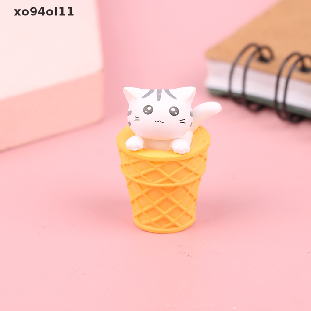 Xo Gourmet Ice Cream Cat Kitten Mikro Landscape Berkebun Boneka Desktop Ornamen OL