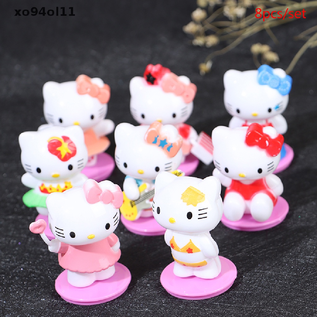 Xo 8pcs/set Hellokitty Buatan Tangan model Boneka Kitty Kucing Mainan Hiasan Dekorasi Kue OL