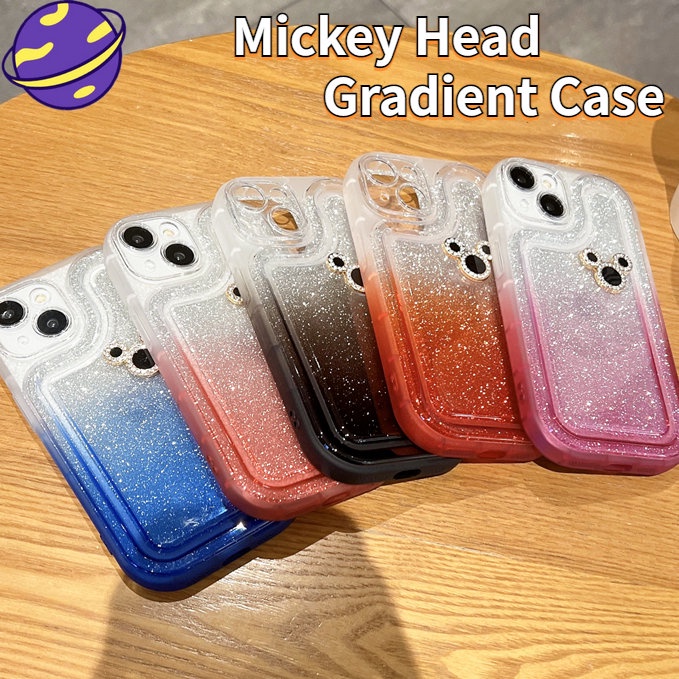 IPHONE Casing Hp Kepala Mickey Cocok Untuk Iphone14 11 12 13 Pro X XS Max XR 7 8 14 Plus Paket Lengkap Casing Pelindung Gradasi Transparan