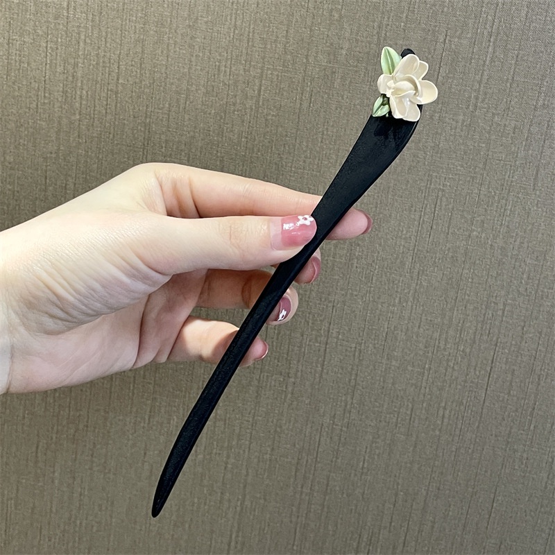 Ebony Bunga Antik Simple Lily of the Valley Jepit Rambut Coil Kayu Modern