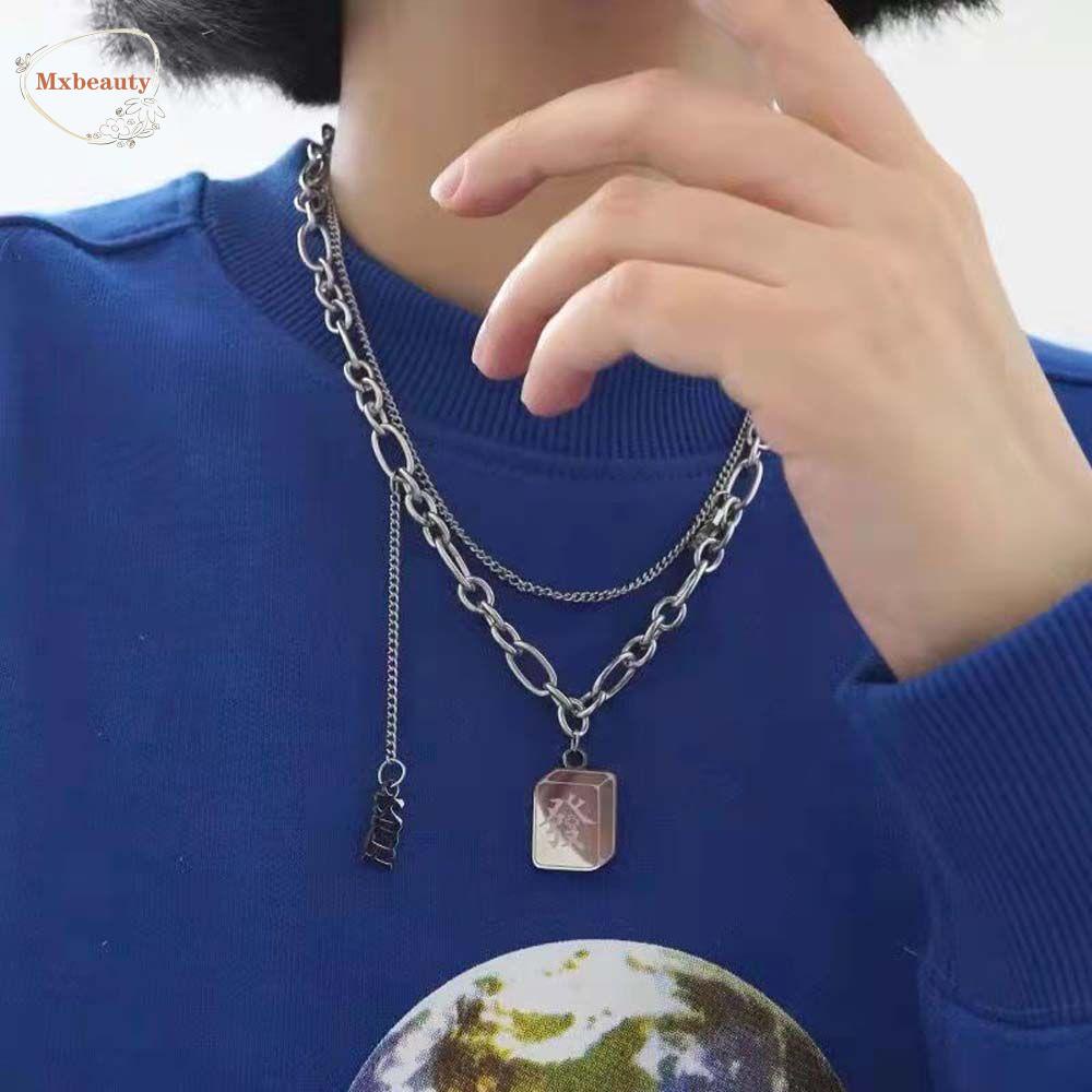 Mxbeauty Wanita Kalung Keren Hip Hop Hadiah Pacar Rumbai Sweater Rantai Double Layer Pasangan Kalung Gaya Cina Kalung