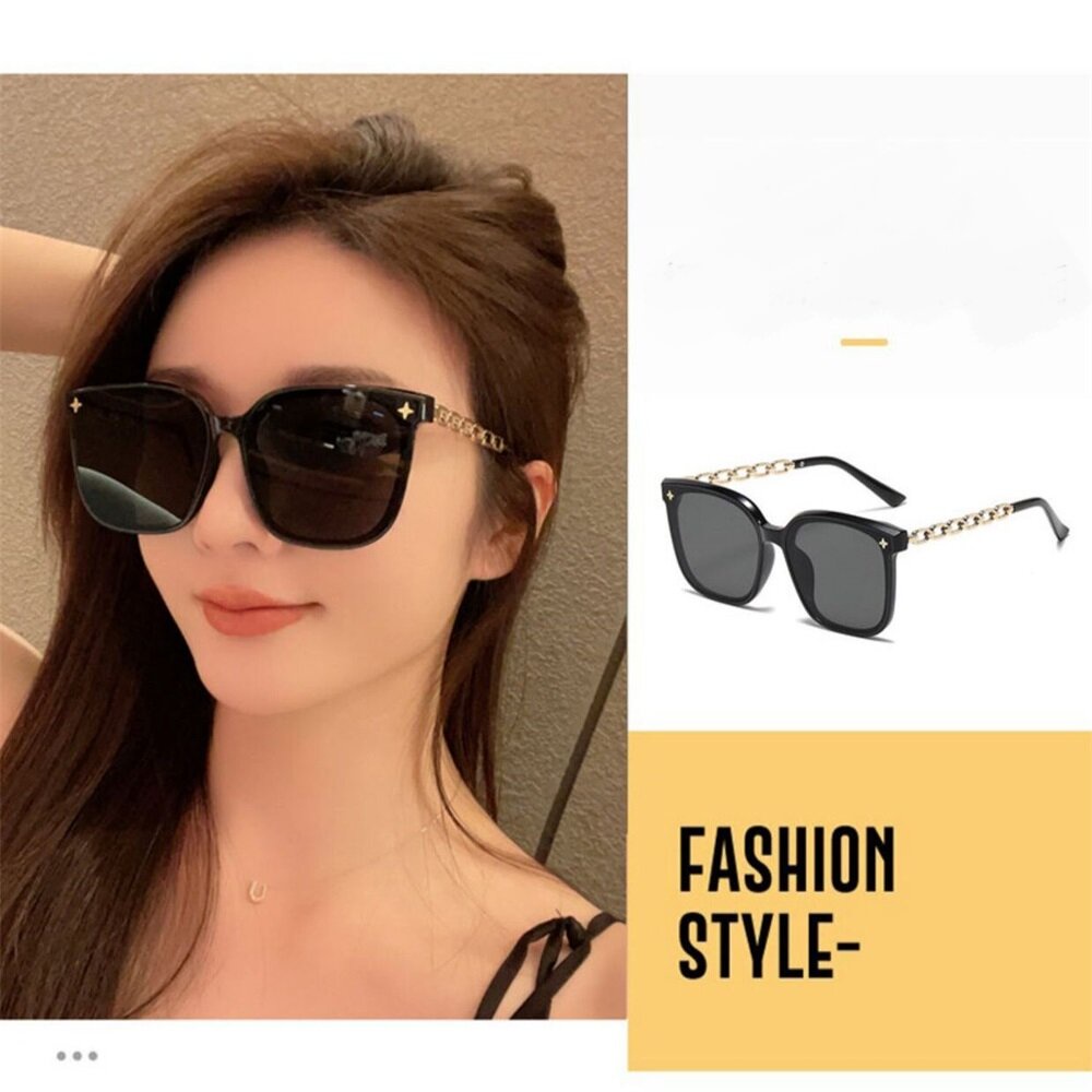 Kacamata Hitam Polarized Fashion Untuk Wanita Dengan Perlindungan Uv Dan Bingkai Rantai Logam Oversized Sunglasses