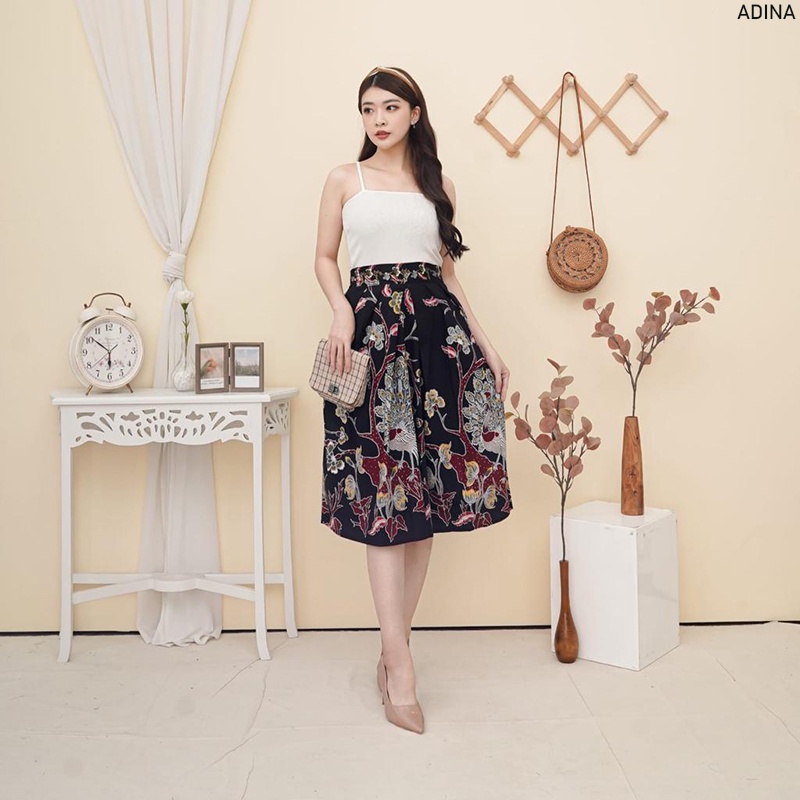 Evercloth Adina Rok Batik Wanita Selutut Bawahan Batik Rok Cewek