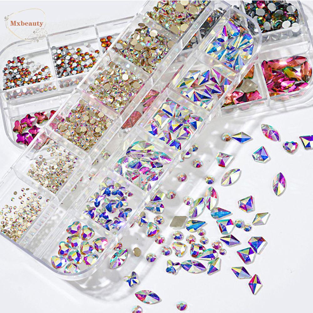 Mxbeauty Manik-Manik Batu Berlian Imitasi Glitter Warna-Warni 12 Grid Untuk Dekorasi Nail Art