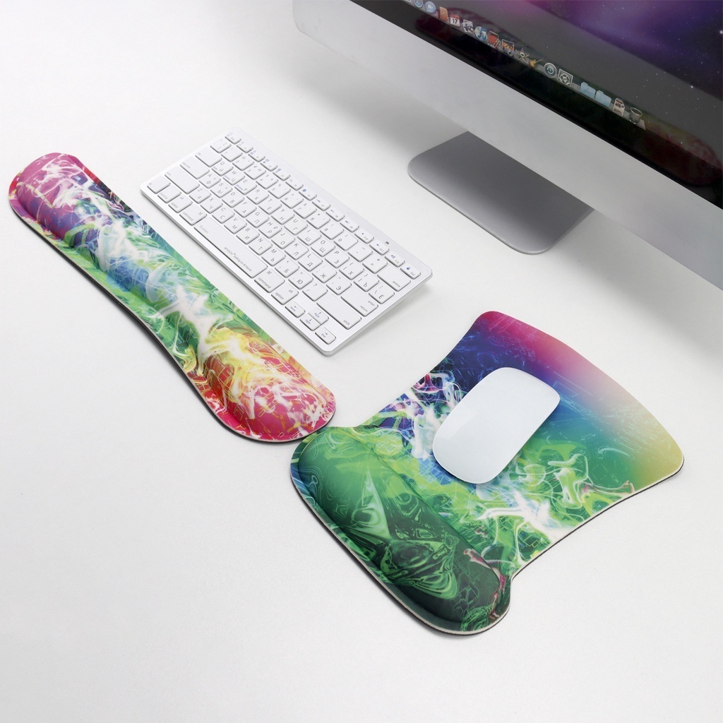 Karet Pergelangan Tangan Mouse Pad Permainan Penopang Pergelangan Tangan Karet Perlindungan Pergelangan Tangan Taman Cat Air Bunga Bulu Berwarna Gradasi Mulia Bubuk Biru Lily Rose Butterfly Mouse Pad