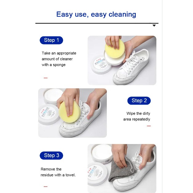 Krim Pemutih 260gr + Spons Serbaguna White Shoe Cleaning Cream Pembersih Pemutih Sepatu Semir Penghilang Noda Perawatan Sneakers Tas Sofa Kulit