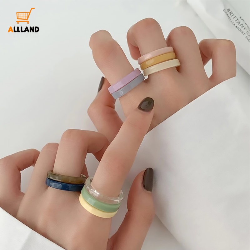 Cincin Resin Motif Marmer Bulat Warna-Warni/Cincin Jari Geometris Akrilik Minimalis/Perhiasan Wanita Cincin Transparan Korea