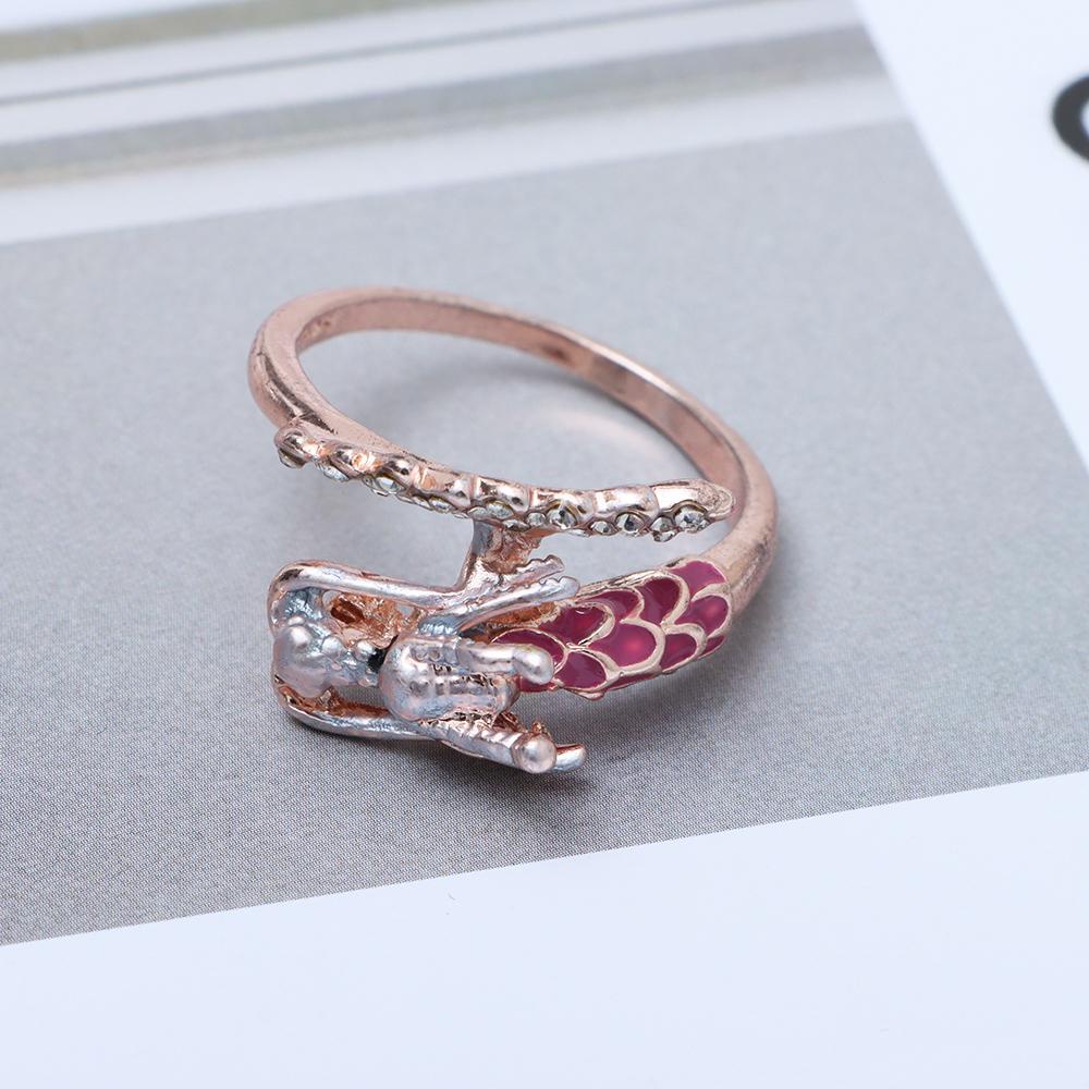 LILY Cincin Kepala Naga Aksen Batu Permata Warna Rose Gold Untuk Wanita