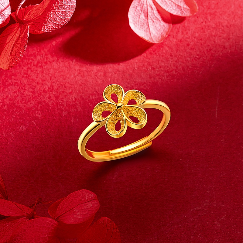 Goldkingdom Aksesoris Perhiasan Fashion Ready Stock Berlapis Emas Bunga Cincin Wanita Segar Cincin Yang Dapat Disesuaikan
