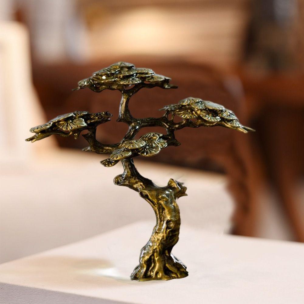 [Elegan] Welcome Pine Statue Mini Tahan Lama Serbaguna Landscape Bonsai Pembukaan Hadiah Kerajinan Tembaga Mudah Bergerak Simulasi Selamat Datang Pinus