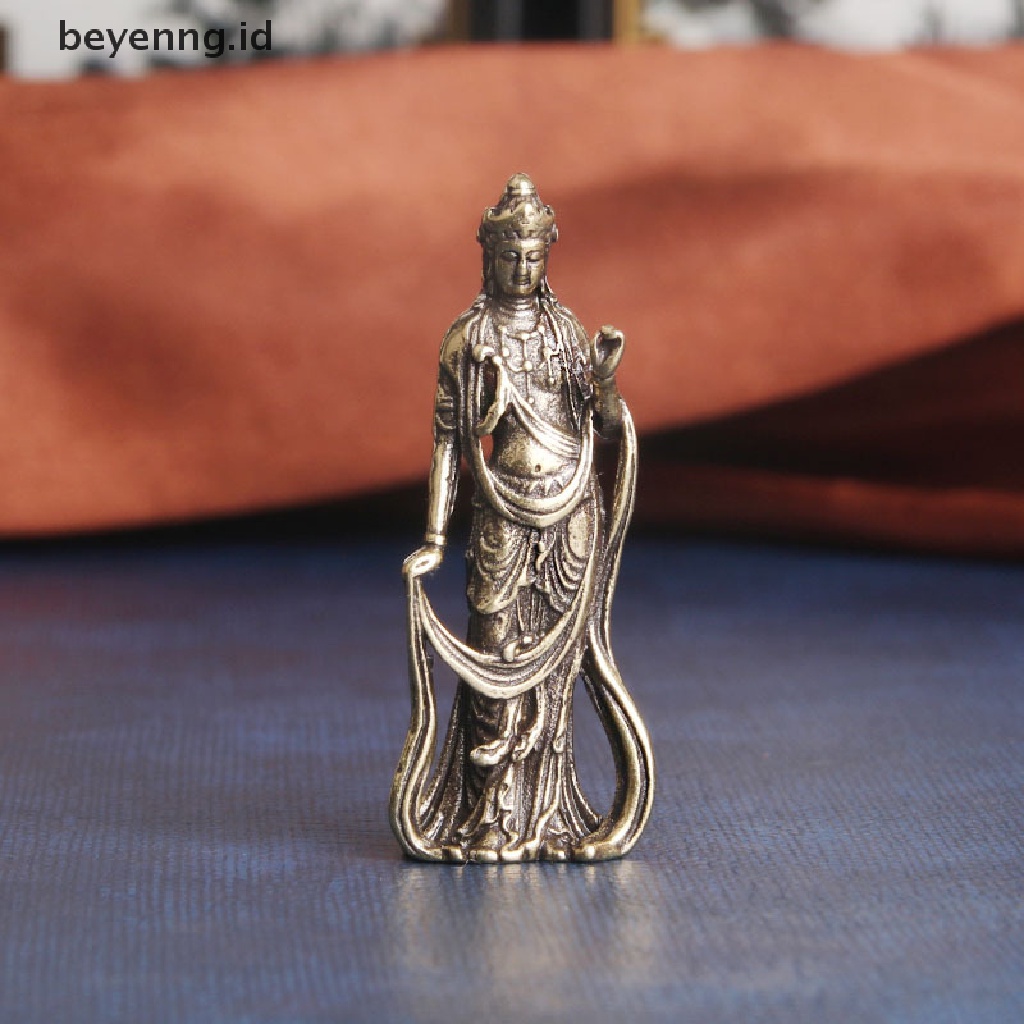 Beyen Koleksi Buddha Tembaga Antik Guanyin Bodhisattva Indah Patung Kecil Dekorasi Rumah Kerajinan Ornamen ID